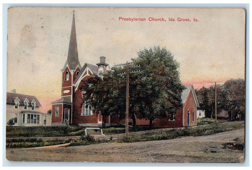 1908 View Of Presbyterian Church Dirt Scene Road Ida Grove Iowa IA Postcard