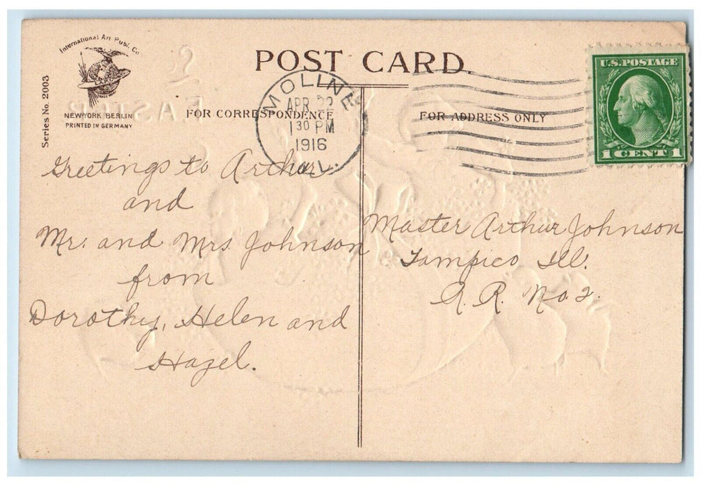 1916 Easter Greeting Girls In Hatched Egg Chicks Pansies Clapsaddle Postcard
