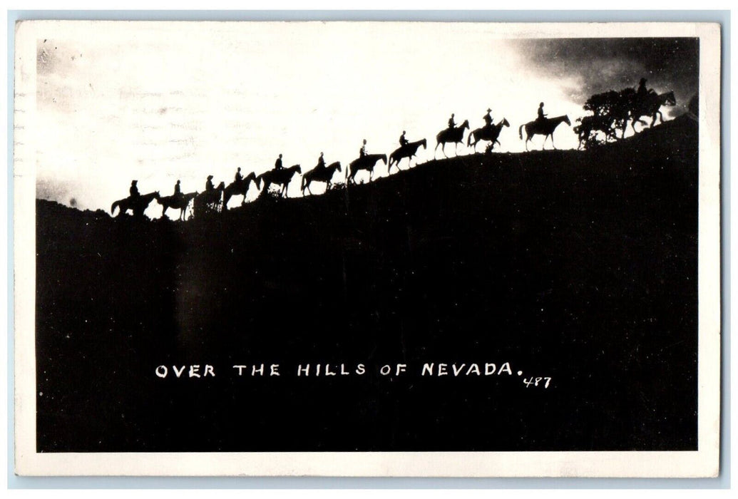 1948 Horseback Silhouette Over The Hills Of Nevada NV RPPC Photo Postcard