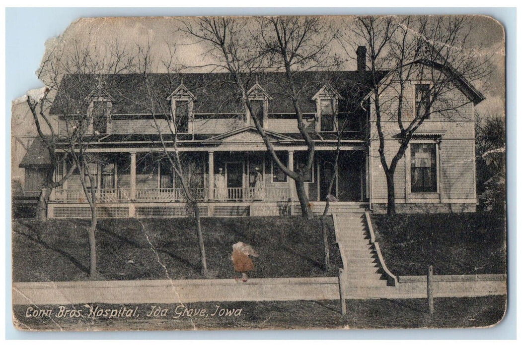 1907 Entrance To Conn Bros. Hospital Exterior Ida Grove Iowa IA Antique Postcard