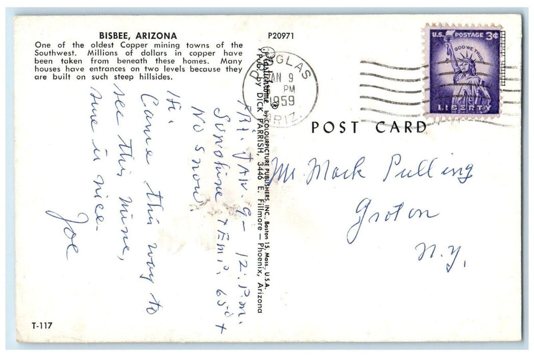 1959 Bisbee Oldest Copper Mining Towns Southwest Hillsides Arizona AZ Postcard