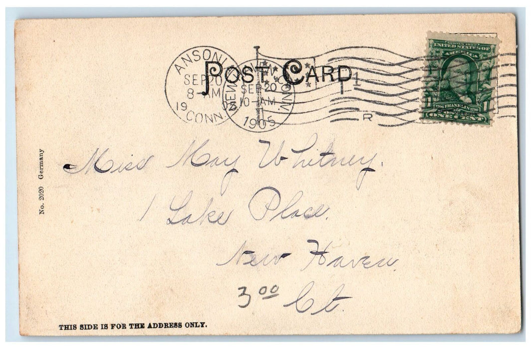 1905 City Hall Building Facade Railroad Entrance Stairs Lamp Ansonia CT Postcard