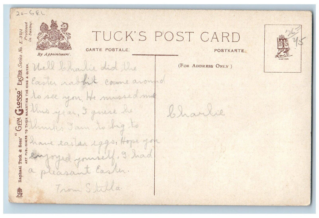 c1910's Easter Hope Girls White Flowers Gel Tuck's Posted Antique Postcard