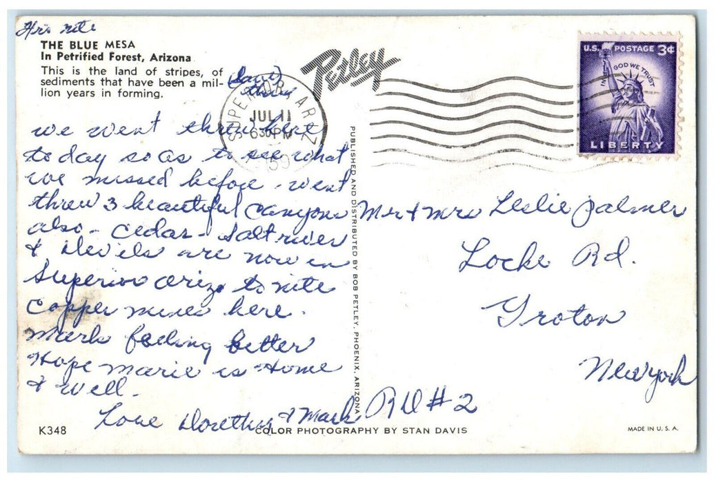 1950 Blue Mesa Petrified Forest Arizona Land Stripes Sediments Petley Postcard