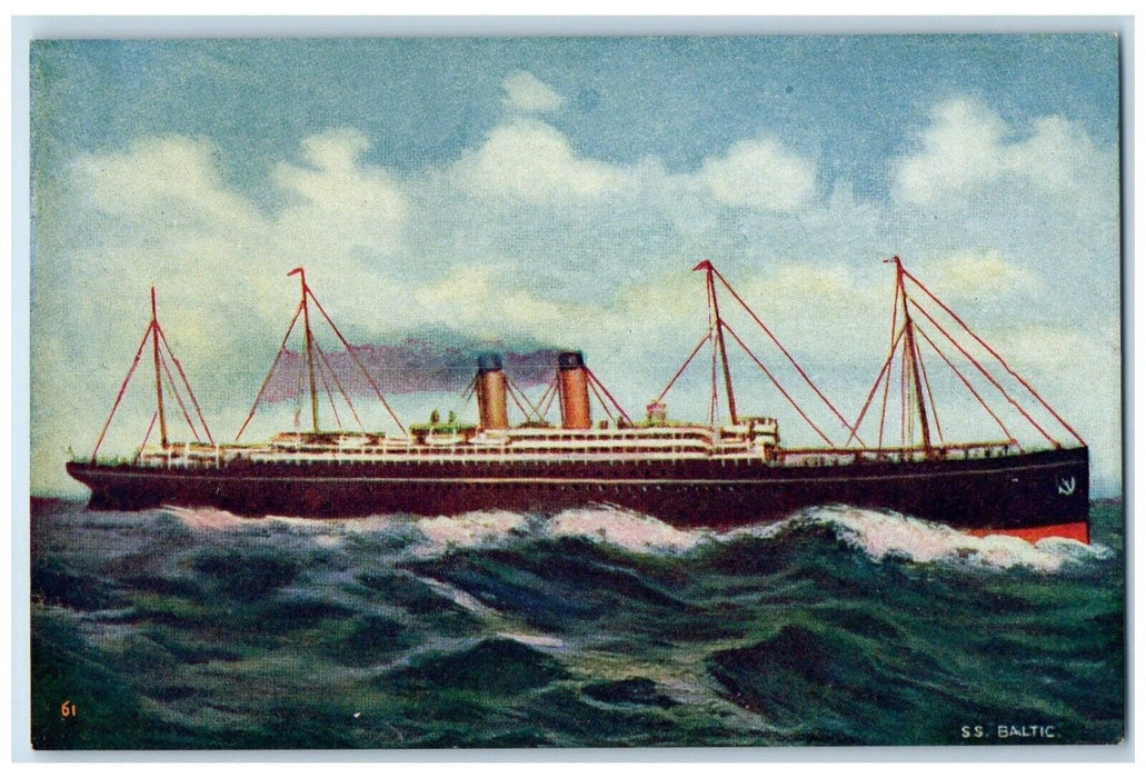 c1910 Steamship Baltic Steamer White Star Fleet Cruise Ferry Ship Sea Postcard