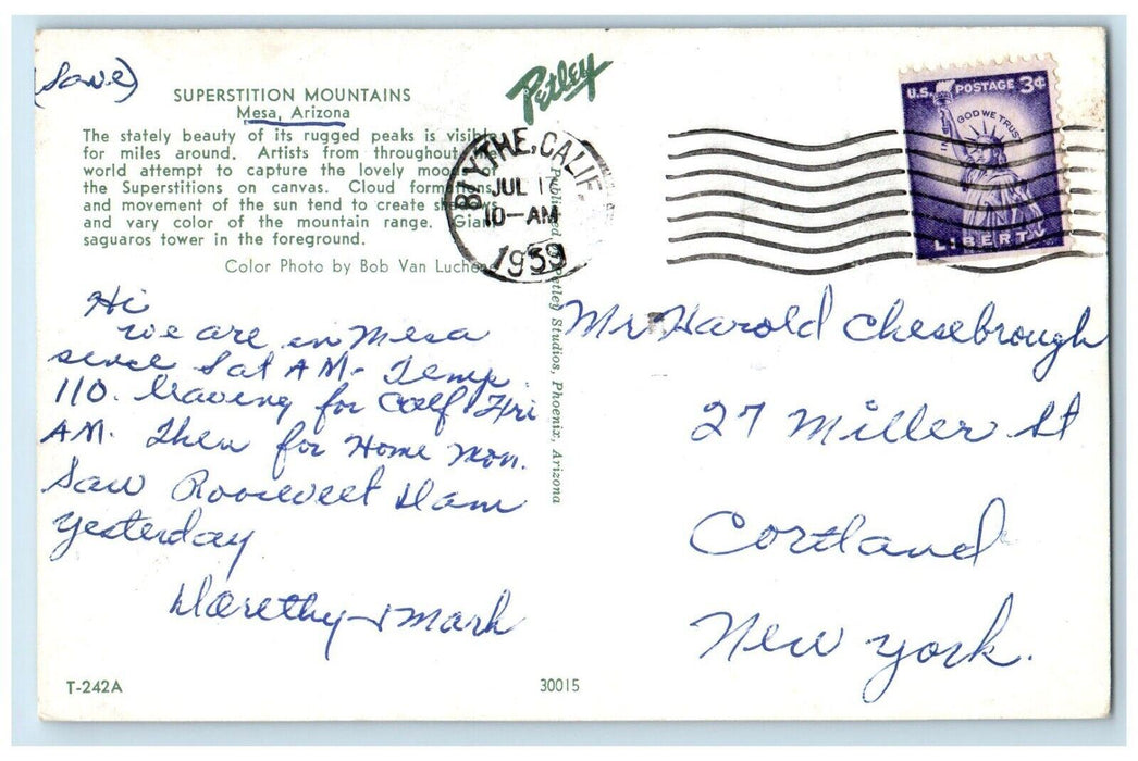 1959 Superstition Mountains Desert Cactus Mountain Mesa Arizona Vintage Postcard