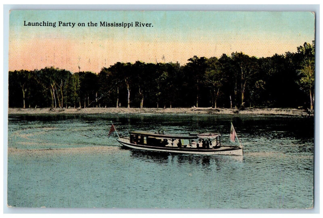 1913 Launching Party On The Mississippi River Boat Posted Antique Postcard