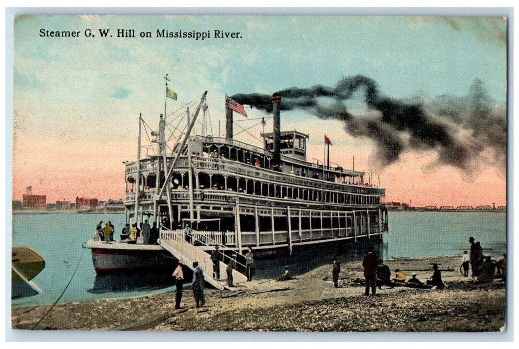 1915 Steamer Ship G. W. Hill On Mississippi River Muscatine Iowa IA Postcard