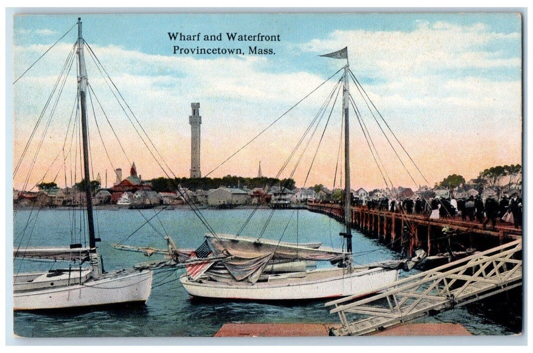 c1930's Wharf And Waterfront Boat Provincetown Massachusetts MA Vintage Postcard
