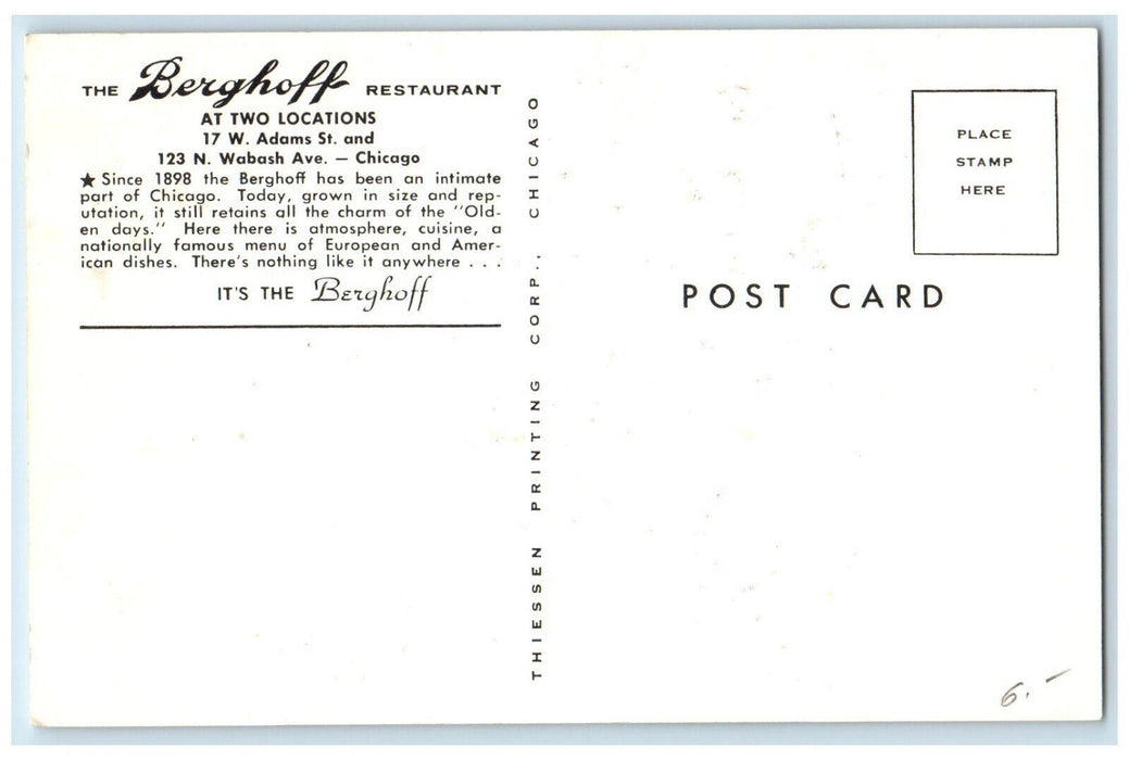 1960 Berghoff Restaurant Multi-View Chicago Illinois IL Vintage Antique Postcard