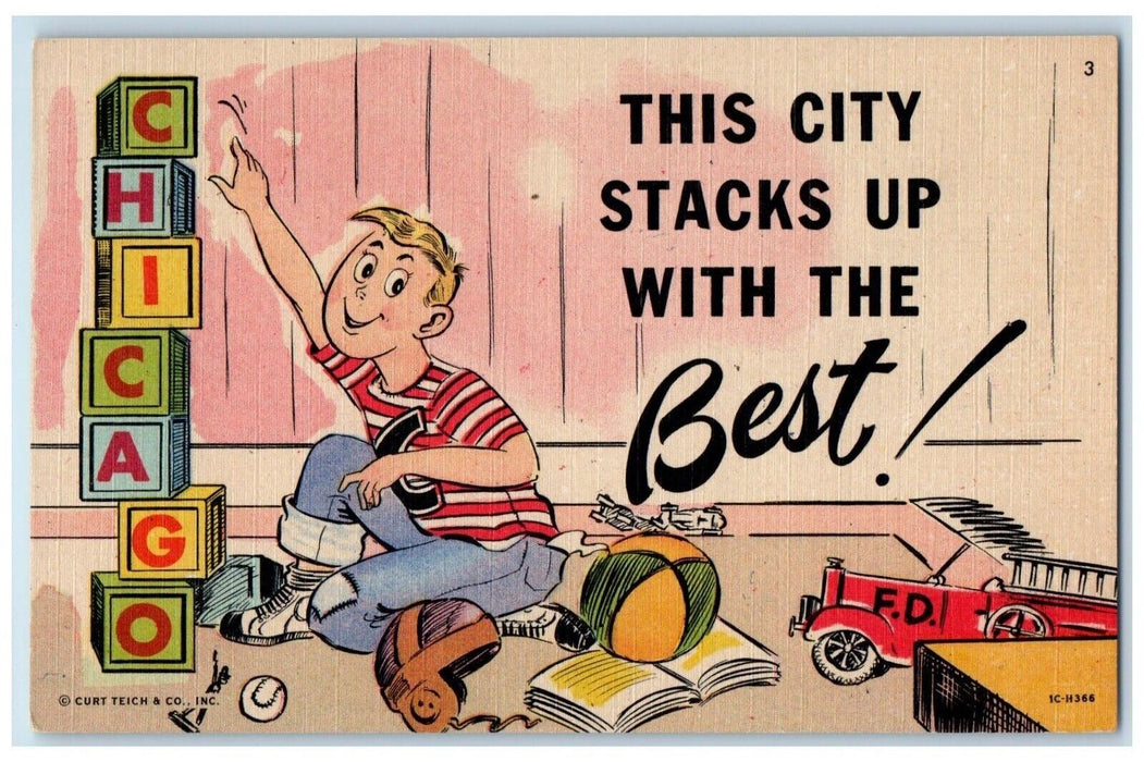 c1940 This City Stacks Up With The Best Chicago Illinois IL Vintage Postcard