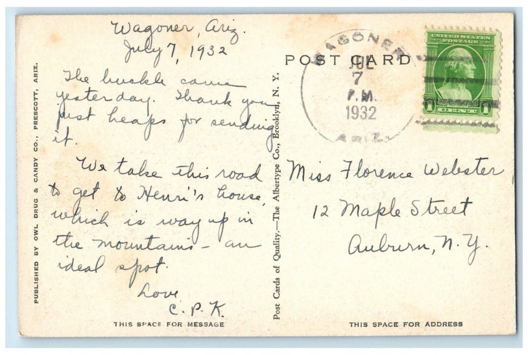 1932 White Spar Road US Highway 89 Between Prescott Phoenix Arizona AZ Postcard