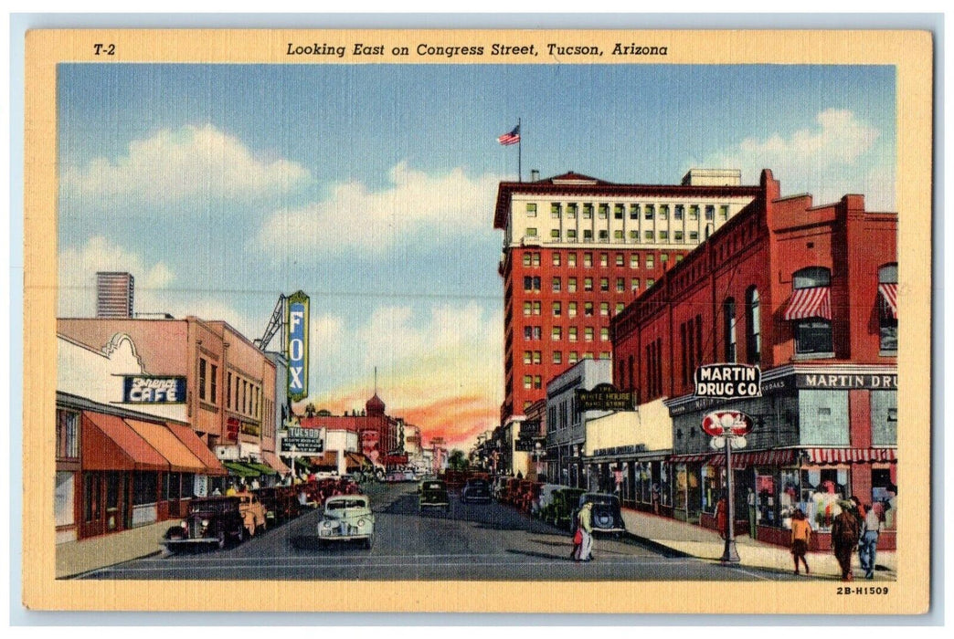 c1940 Looking East Congress Street Road Tucson Arizona Vintage Antique Postcard