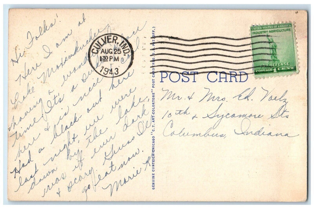 1943 Under Sail On Maxinkuckee Culver Summer Schools Culver IN Vintage Postcard