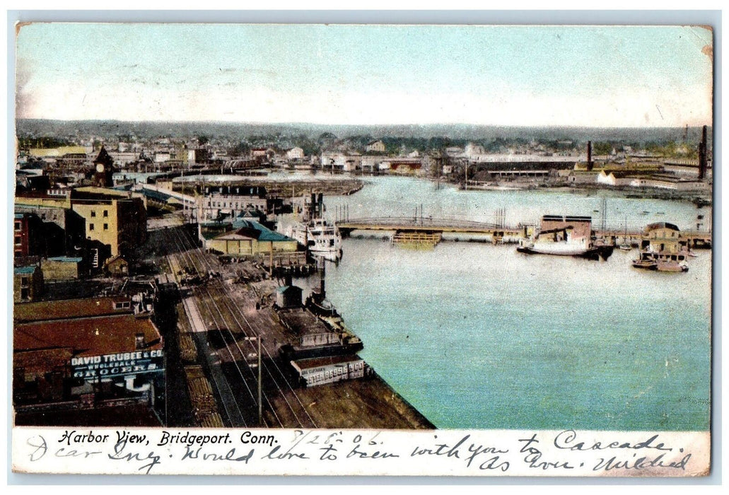 1906 Harbor View Passenger Ferry Boats Docking Railroad Bridgeport CT Postcard