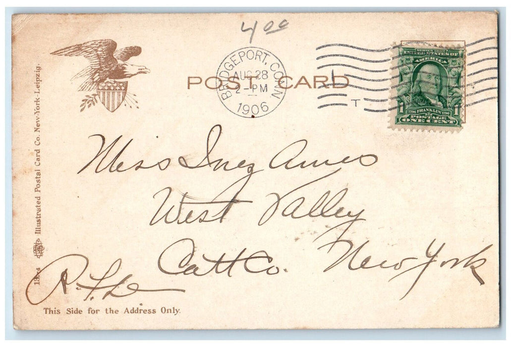 1906 Harbor View Passenger Ferry Boats Docking Railroad Bridgeport CT Postcard