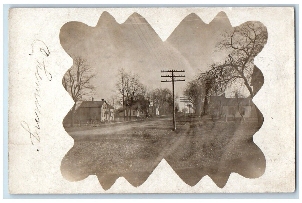 1908 Residential Street View Chemung Illinois IL RPPC Photo Posted Postcard