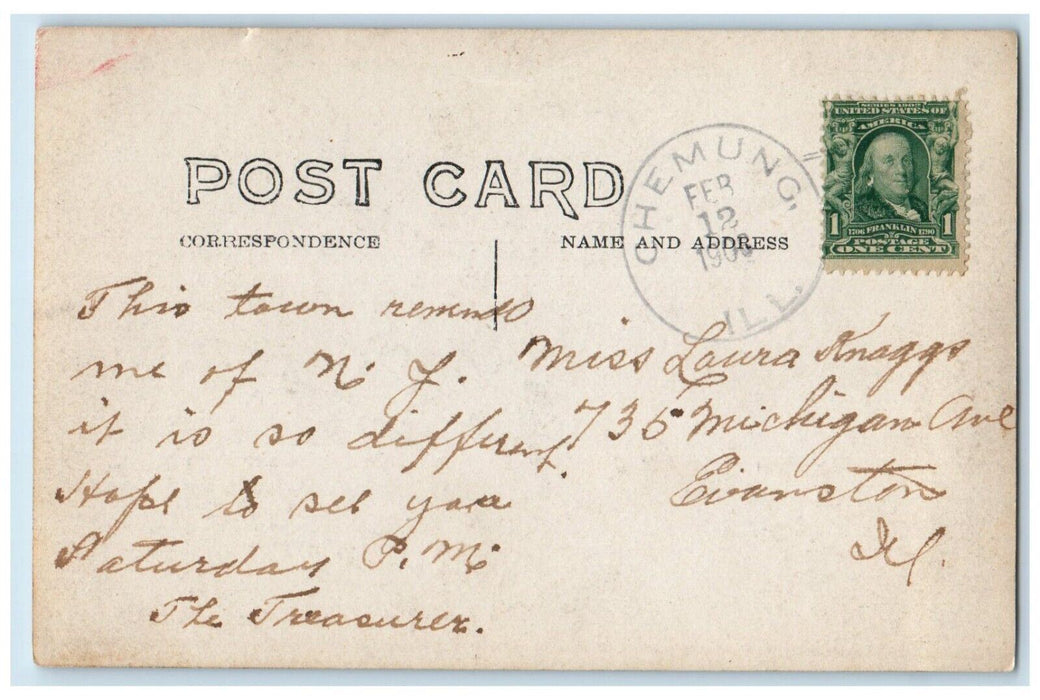 1908 Residential Street View Chemung Illinois IL RPPC Photo Posted Postcard