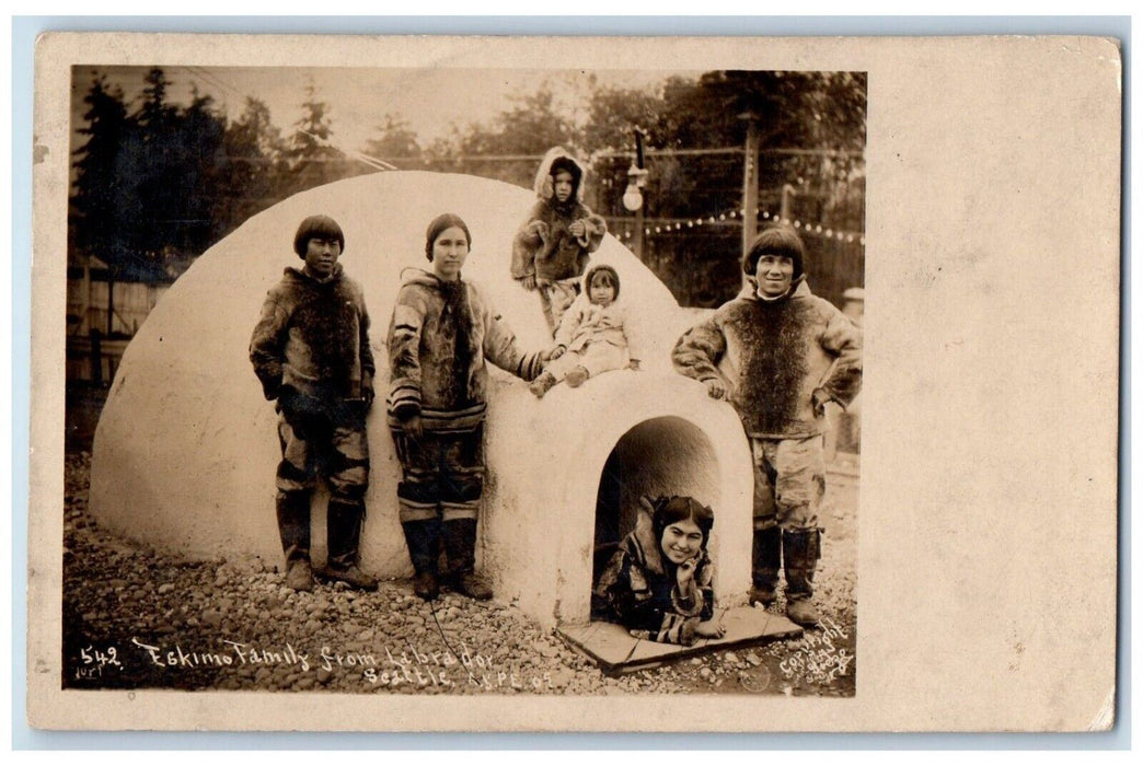 1909 Eskimo Igloo Family Children Exposition Fair Seattle WA RPPC Photo Postcard