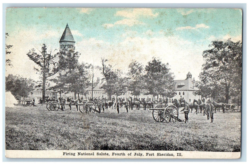 Soldier Firing National Salute Fourth of July Fort Sheridan Illinois IL Postcard