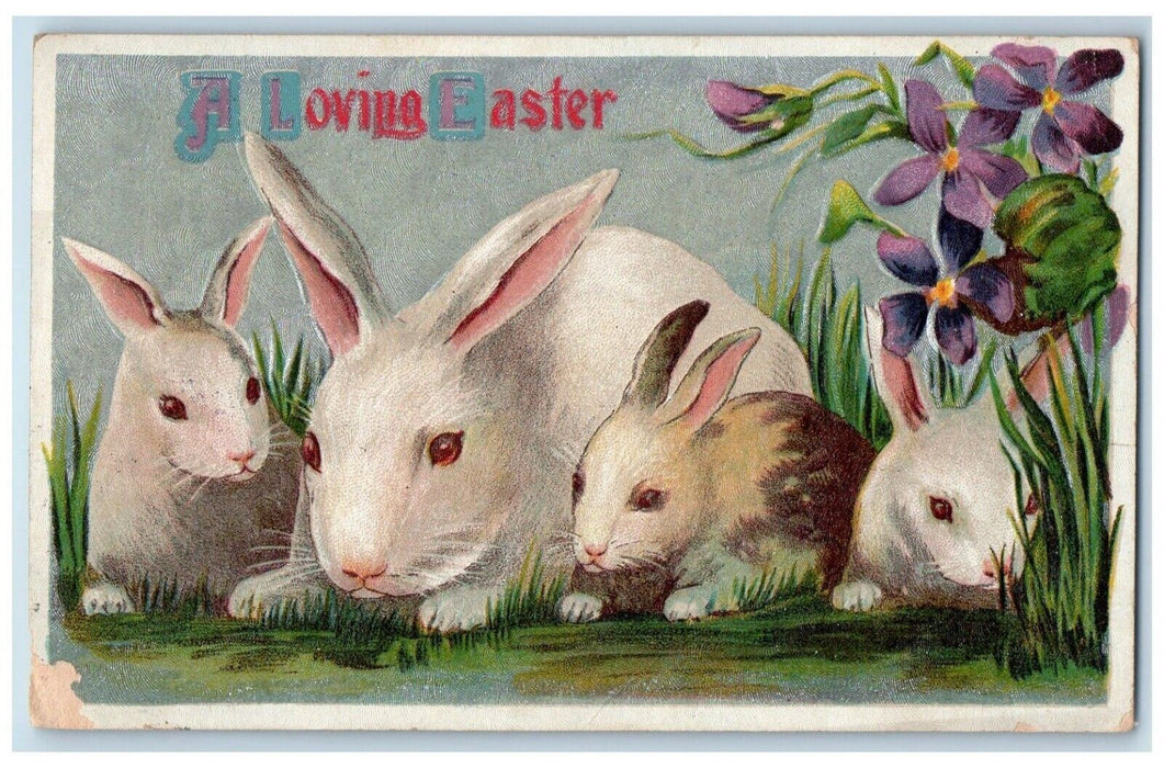 c1910's Easter Bunny Rabbit Purple Flowers Embossed Delmar Delaware DE Postcard