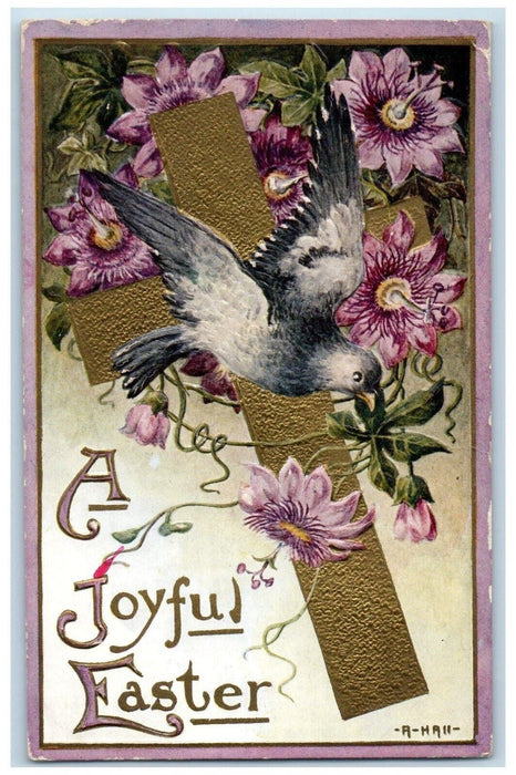 1911 Easter Holy Cross Bird And Flowers Rock Island Illinois IL Antique Postcard