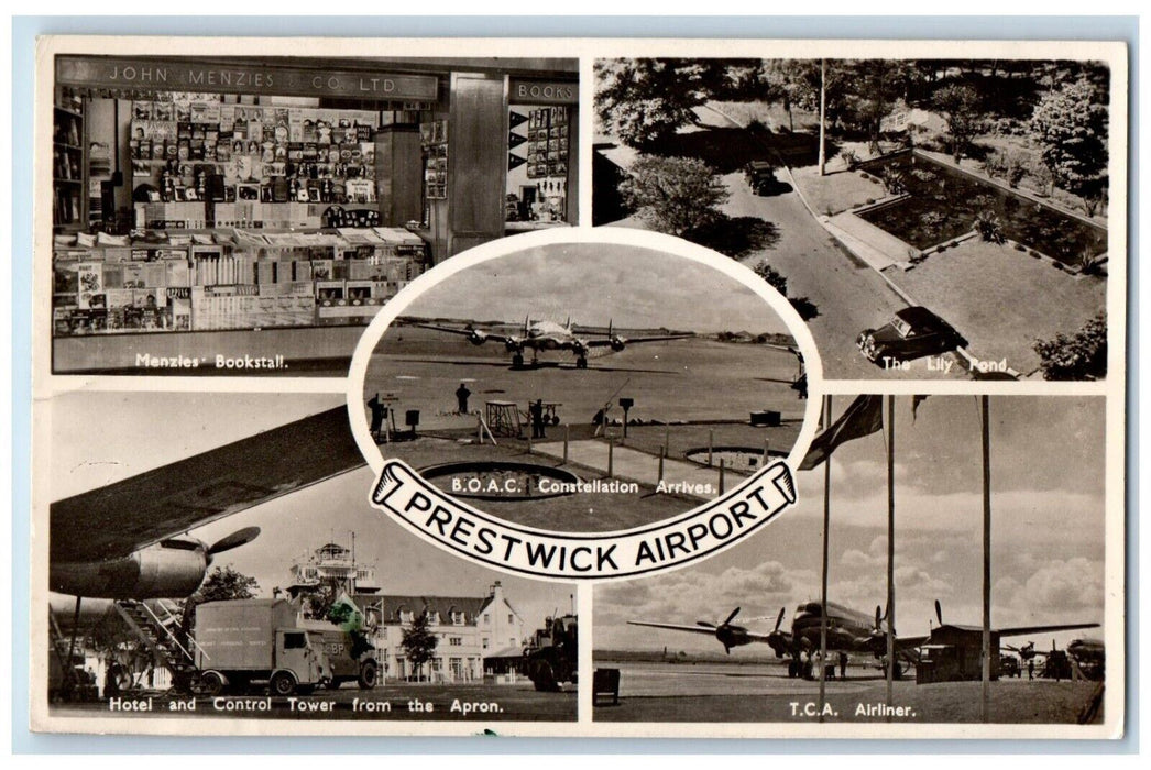 c1950's Multiview Prestwick Airport Scotland United Kingdom RPPC Photo Postcard