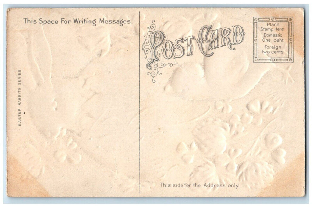 c1910's Easter Greetings Hatched Egg Rabbit Chick Flowers Embossed Postcard