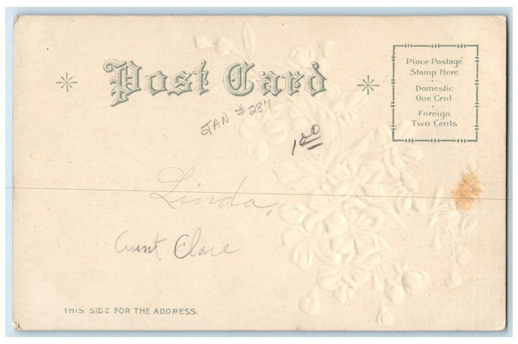 c1905 Easter Chicks In Line White Flowers Embossed Nash Posted Antique Postcard
