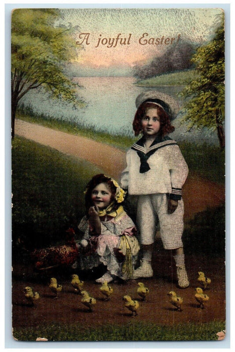 1931 Joyful Easter Children Egg Hunting Chicks Carthage Indiana IN Postcard