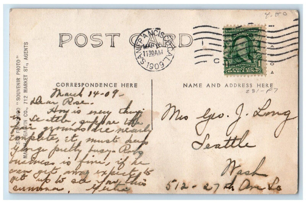 1909 Post St. West From Market San Francisco California CA RPPC Photo Postcard