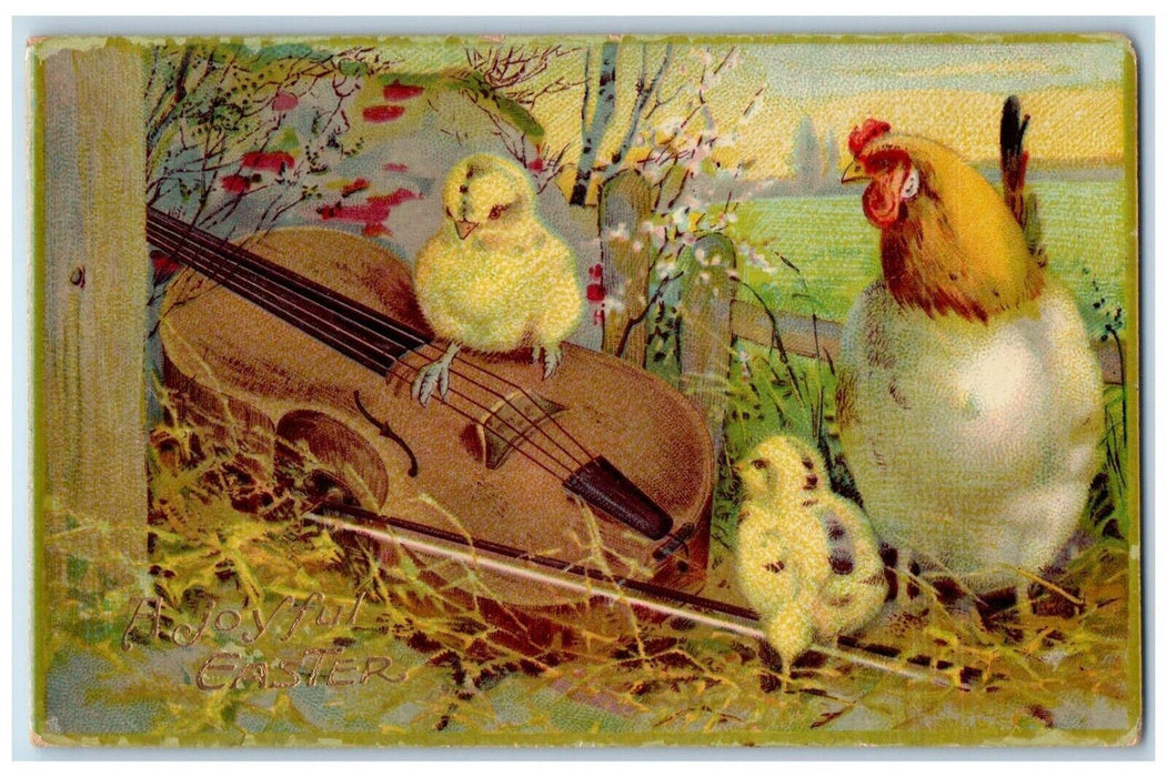 1912 Easter Chicken Hen Chicks Violin Smithland Iowa IA Posted Antique Postcard