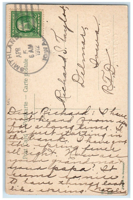 1912 Easter Chicken Hen Chicks Violin Smithland Iowa IA Posted Antique Postcard