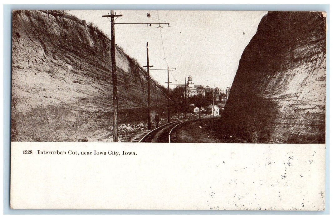 1909 Interurban Cut Train Railroad View Near Iowa City, Iowa IA Antique Postcard