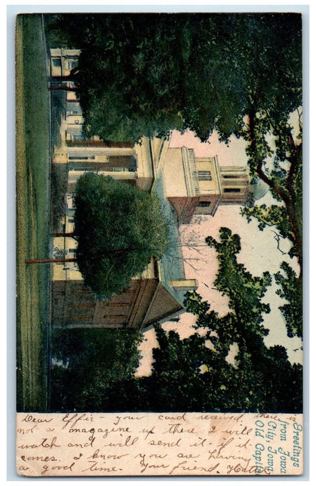 Greetings From Iowa City Old Capitol Building Iowa IA Antique Posted Postcard