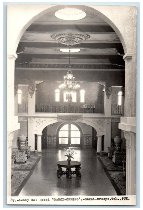 c1928 Garci Crespo Hotel Lobby Tehaucan Mexico RPPC Photo Unposted Postcard