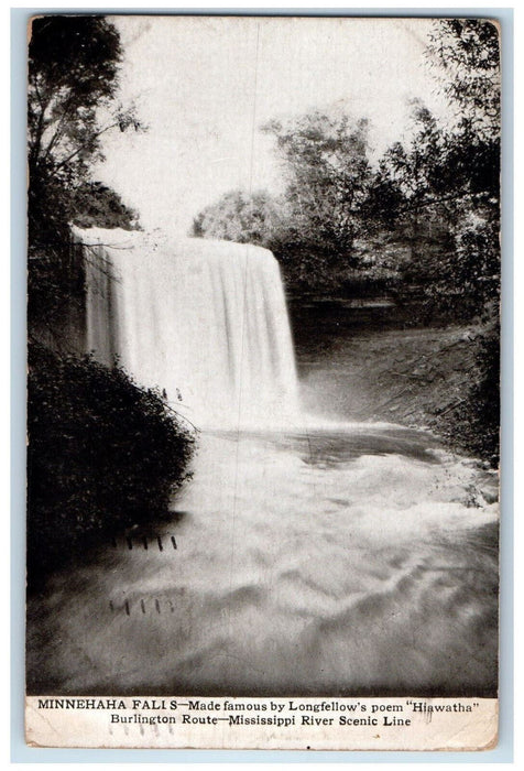 Minnehaha Falls Hiawatha Burlington Route Mississippi River Scenic Line Postcard