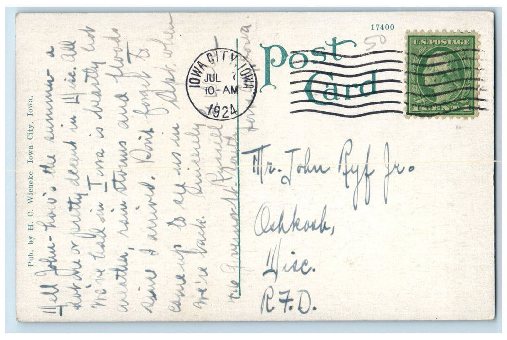 1924 Administration Building Old Capitol University Of Iowa, Iowa City Postcard