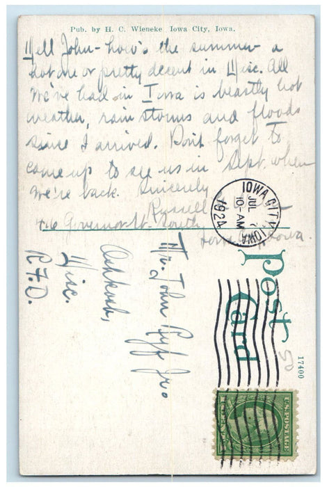 1924 Administration Building Old Capitol University Of Iowa, Iowa City Postcard
