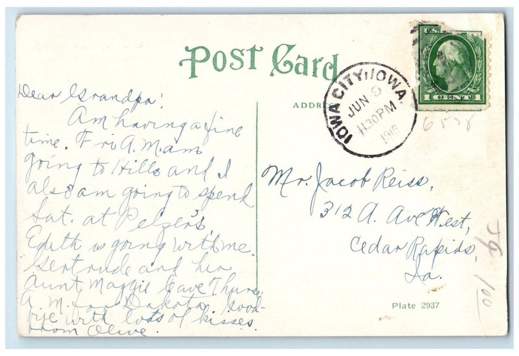 1915 Old Capitol Building University Of Iowa Front View Iowa City IA Postcard