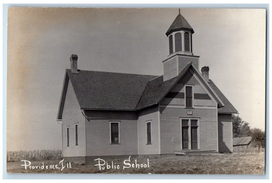 c1910's Public School Building Bureau County Providence IL RPPC Photo Postcard