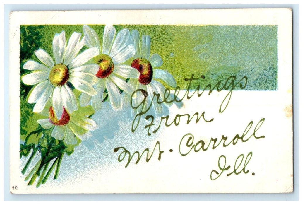 1909 Greetings From Mt. Carroll Illinois Glitter IL Daisey Posted Postcard