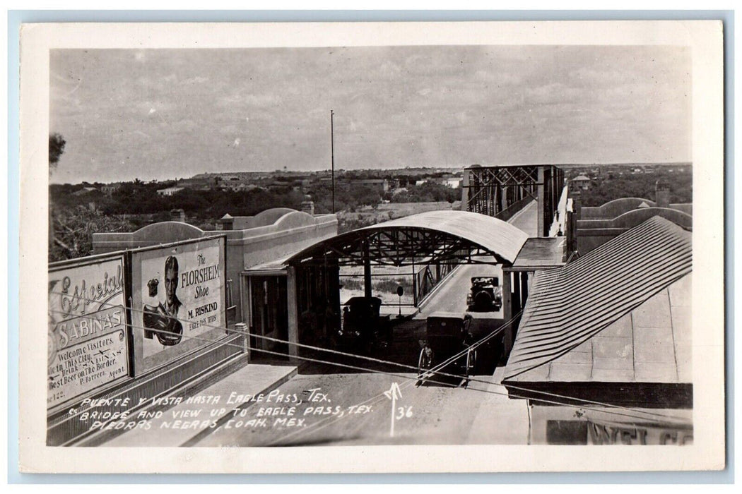 1936 Piedras Negras Mexico Border Bridge To Eagle Pass TX RPPC Photo Postcard