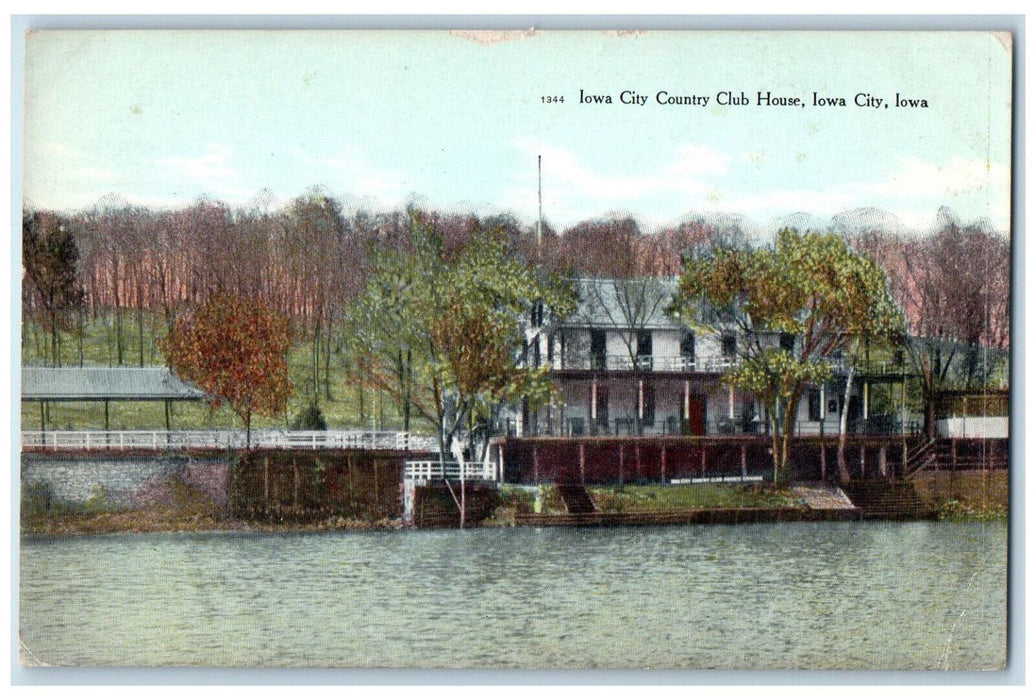 Country Club House Panoramic View Iowa City, Iowa IA Antique Unposted Postcard