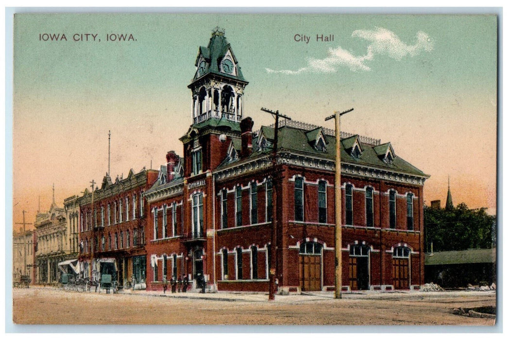 City Hall Street Exterior Scene Iowa City, Iowa IA Antique Unposted Postcard