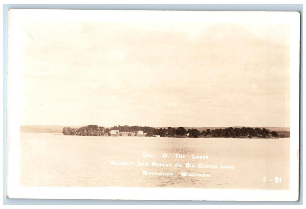1940 Garbutt Isle Resort View Big Chetac Lake Birchwood WI RPPC Photo Postcard