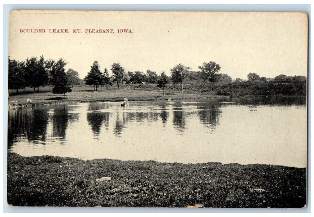 View Of Boulder Leake Nature Scene Mt. Pleasant Iowa IA Vintage Postcard