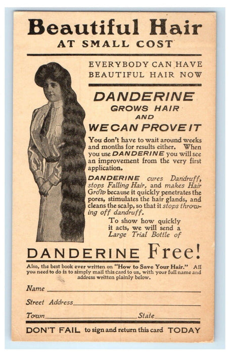 c1910 Knowlton Danderine Hair Quack Medicine Advertising Wheeling WV Postcard