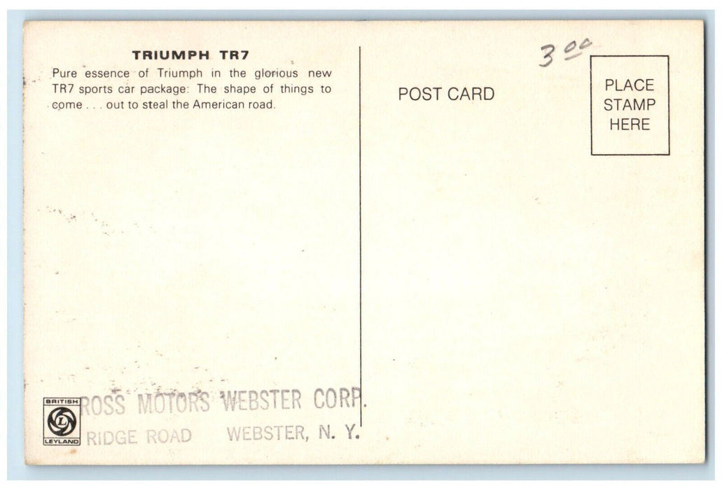 c1960 Yellow Glorious Triumph TR7 Sports Car Classic Webster New York Postcard