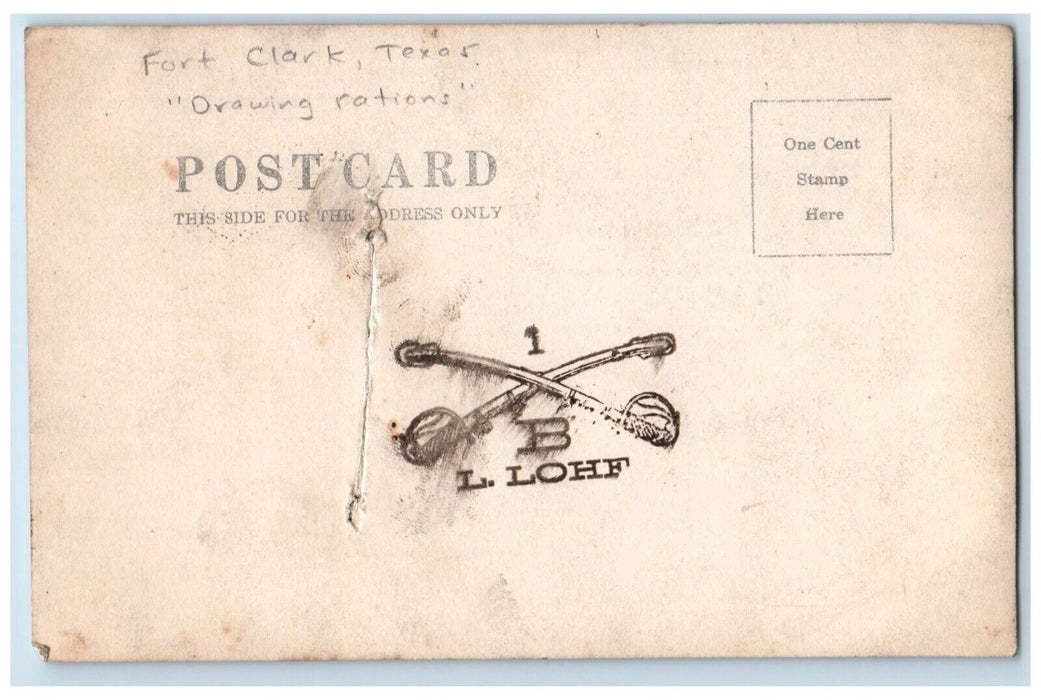 c1905 Drawing Rations Calf Fort Clark Bracketville Texas TX RPPC Photo Postcard